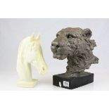 Bronze Effect Resin Model of a Lioness Head, h.29cms together with a Resin Model of a Horse Head