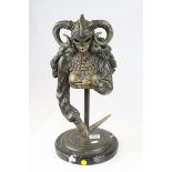 Erotic Bronze of the Head and Upper Torso of a Female wearing a Masked Head Piece with Rams Horns,