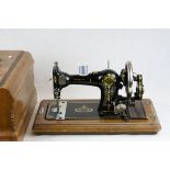 British Harrodia Sewing Machine in Wooden Case, retailed by Harrods of London