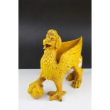 Burmantofts Style Ceramic Jardiniere in the form of a Griffin with an Ochre Glaze, h.37cms