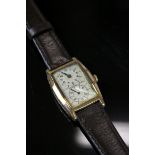 Vintage Art Deco 1920s Claridge Swiss rolled gold dual face gents watch on new leather strap