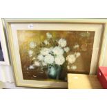 Louis a framed oil painting still life of flowering blooms in a vase signed 46 x 57cm