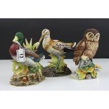 Three Kowa Fine Porcelain ' Prestige Collection ' Birds including Mallard, Common Snipe and Tawny