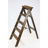 Set of Victorian Pine Step Ladders with Iron Brackets, h.105cms