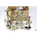 Box of Mixed Silver Plate including Five Branch Candelabra, Claret Jug, etc