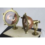 Pair of Vintage Kondu Copper and Brass Ship's Lamps mounted on a base