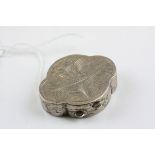 A 925 Sterling Silver pill box, import marks to the base and stamped 925.