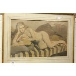 George H Leech watercolour mid 20 th century portrait of a reclining pensive nude, 32 x 49 cm