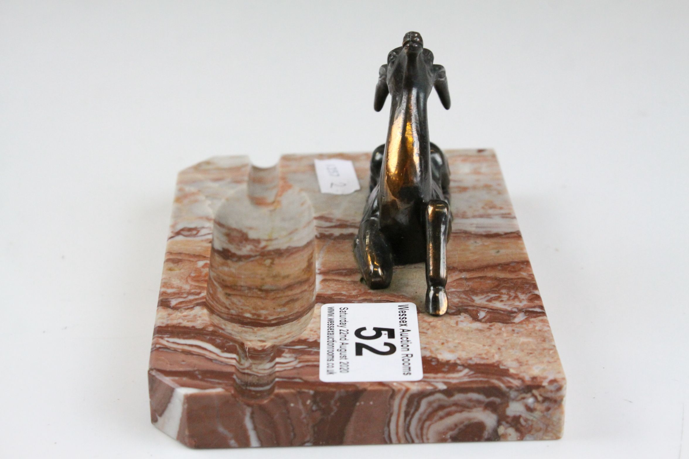 Art Deco Marble Pen Tray surmounted by a Metal Deer, L.14cms - Image 4 of 4