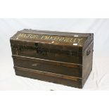 Victorian Wooden Bound and Canvas Covered Domed Top Travelling Trunk marked ' Major P.M. Kennelly ',