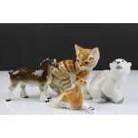 Four Russian Lomonosov Porcelain Animals including Ginger Kitten, Heavy Horse, Polar Bear and a