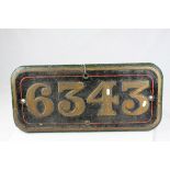 Cast Iron GWR Cabside Number Plate 6343 from 4300 Class, 62cm x 28cm