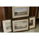 Four framed antique coloured engravings to include A View of Putney published by J Boydell ,A View