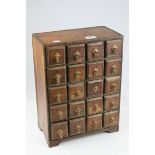 Indian Hardwood Multi-Drawer Table Top Cabinet comprising Twenty Small Drawers with Brass Drop