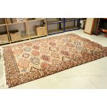 Large Cream, Red and Blue Rug with Geometric Design with a Border, 320cms x 254cms