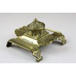 Rococo Style Brass Desk Inkwell and Pen Stand, w.13cms