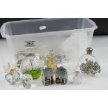 Tub of mixed collectables to include thimbles, paperweight, crystal, scent bottles etc