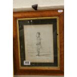 Early 19th century a maple framed pencil cartoon of a "charity boy seen Green park" inscribed. 21