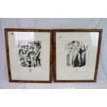 Pair of Prints of Charcoal Drawings depicting 1920's / 30's Bar / Dance Club Scenes, 39cms x