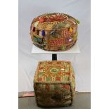 Two Indian Multi-coloured Embroidered Pouffe