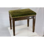 Victorian Oak Piano Stool with Green Upholstered Seat, h.50cms w.54cms