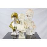 Three Parian Ware Style Busts, largest h.45cms