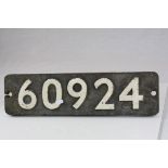 Cast Iron Railways Smokebox Number Plate '60924 ' 55cms x 15cms