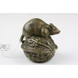 Bronze / Brass Figure of a Rat on a Walnut
