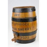 Oak Coopered and Metal Bound Spanish Sherry Barrel with Wooden Tap, h.28cms