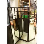 Victorian Mahogany Three Fold Screen, the upper section each with nine small glass panes, the