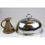 Large Victorian Silver Plated Cloche, L.40cms together with Quart Copper Measuring Jug