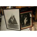 A large framed Photographic image of a sailing yacht and similar of a lady.