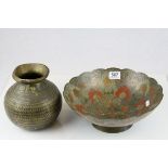 Mediterranean Style Brass and Copper Round Bottom Vessel together with an Indian Brass Cloisonne