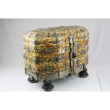 Large Indian or Middle Eastern Bone Covered Casket with White Metal Mounts and applied semi-precious