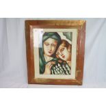 A studio framed oil painting portrait of art deco beauties signed R Kaufman 49.5 x 37cm