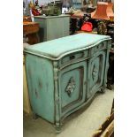 French Style Distressed Painted Oak Sideboard with serpentine front and Two Drawers over Two