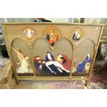 20th century Triptych Religious Painting on a Gold Painted Background, 129cms x 107cms