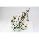 Mid 20th century Gilt Metal Five Branch Chandelier Central Light Fitting with Murano Style Green