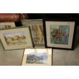 H Gordon 20th century watercolour highland cattle in a loch side setting together with a group of