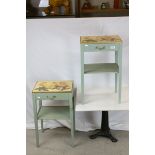 Pair of Mid 20th century Painted Bedside Tables, the tops with floral decoration, h.61cms w.38cms
