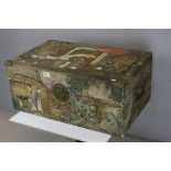 Chinese Wooden Box, painted all over with figures in a landscape settings with Brass Mounts and