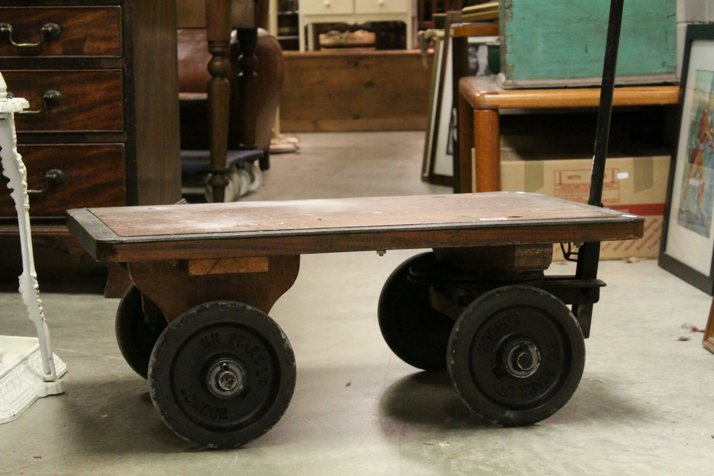 Early 20th century Gold Bullion Trolley with a Hardwood Top and Cast Iron Base, each wheel stamped ' - Image 2 of 6