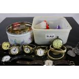Mixed Lot of Wristwatches, Pocket Watch, Compass, Bath Ruby Enamel Badges and other Badges, etc