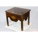 Georgian Mahogany Commode Box with Shell Inlaid decoration, the lid opening to reveal a ceramic bowl