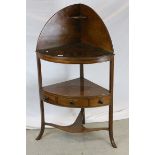 Georgian Mahogany Bow Fronted Corner Washstand with Pot Shelf and Three Drawers, h.115cms