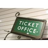 British Rail Double Sided Green Enamel ' Ticket Office ' Sign 61cms x 31cms contained within a