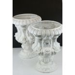 Pair of White Glazed Urns / Planters, h.38cms