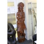 Large Wooden Carving of a Sikh Man wearing a Turban and holding a Staff, h.182cms