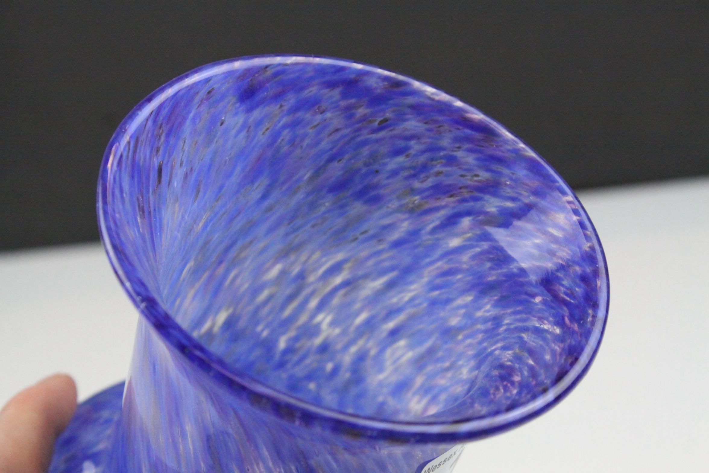 Monart ? Blue and Gold Speckled Glass Vase, h.19cms - Image 4 of 5