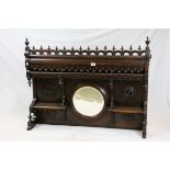 Victorian Gothic Revival Mahogany Carved Overmantle with Central Mirror, L.109cms h.88cms